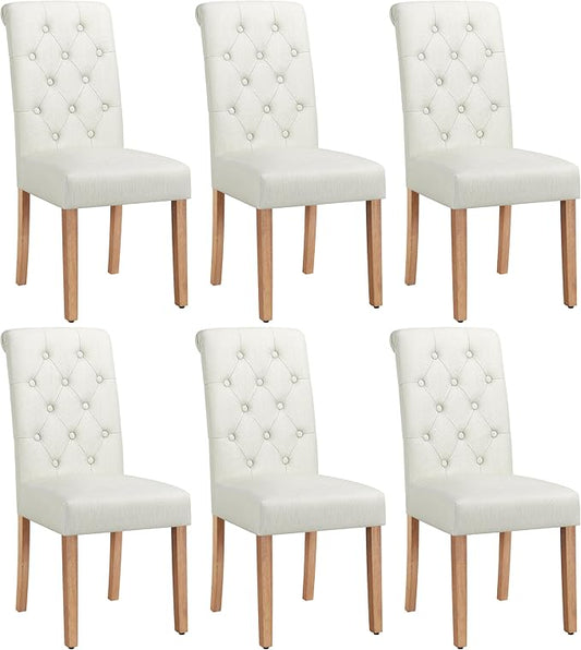 Yaheetech Dining Chairs Set of 6 Fabric Upholstered Dining Room Chairs with Button Tufted High Back and Solid Wood Legs for Kitchen/Living Room/Restaurant, Modern Style, Beige