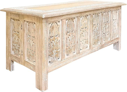 The Wooden Town Rectangular Coffee Table – 36x18 Inch White Wash Finish | Modern Wooden Center Table for Living Room | Vintage Look Side Table for Magazines, Books & Plants