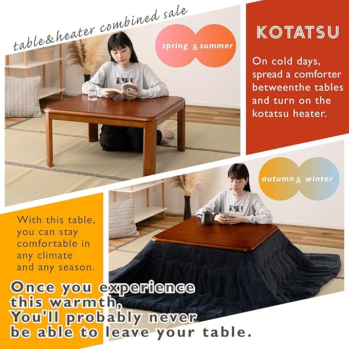 PaletteLife Japanese Heated Table (31x31in)- Wooden Chabudai Furniture with 120V Electric Heater - Low-Lying Dining and Work Desk with Temperature Control Knob Casual kotatsu…