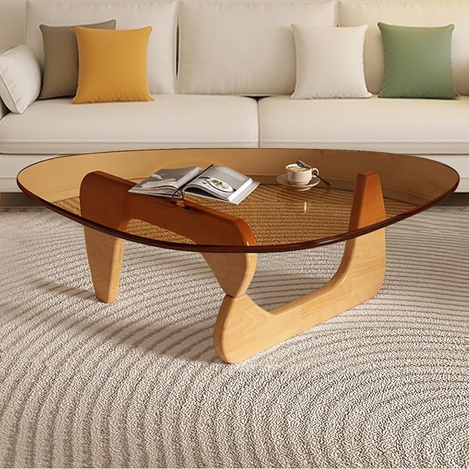 Modern Glass Coffee Table for Living Room, Small mid Century Coffee Table, Stylish Coffee Tables, Suitable for Bedroom Living Room Reception Office Tables（Wood/Brown，Small）