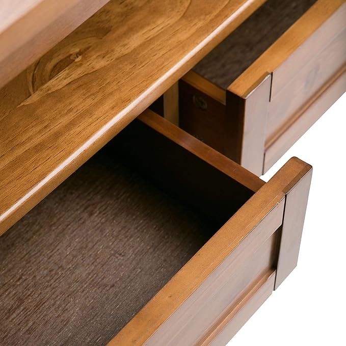 SIMPLIHOME Warm Shaker Coffee Table - 48 inch Wide Solid Wood Cocktail Table in Light Golden Brown, Transitional Living Room Table with 2 Storage Drawers and Open Shelf for Sitting Area or Lounge