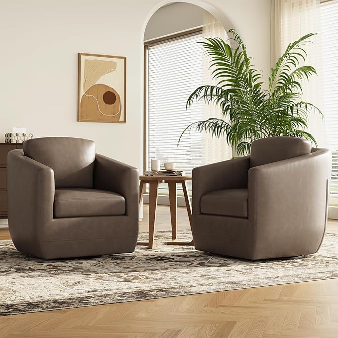 COLAMY 360°Swivel Accent Chair- Comfy Living Room Armchair No-Sag Foam & Sturdy Metal Base with Pillow, Fully Assembled Swivel Accent Single Sofa for Bedroom Living Room, Office, Wolf Grey