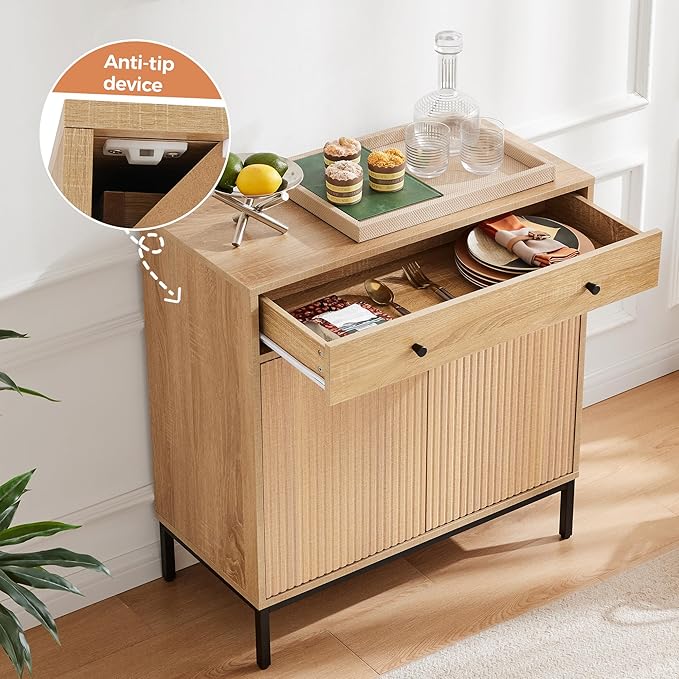 Sideboard Buffet Cabinet with Drawer, Farmhouse Coffee Bar Station Table, Kitchen Storage with Doors and Adjustable Shelves, Modern Wood Cupboard for Dining Room, Livingroom, Entryway