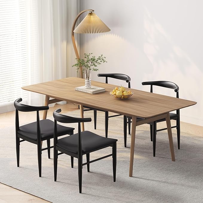 Yaheetech Dining Chairs Set of 4 Mid Century Modern Leather Dining Room Chairs with Armless Backrest & Metal Legs for Kitchen, Living Room, Black