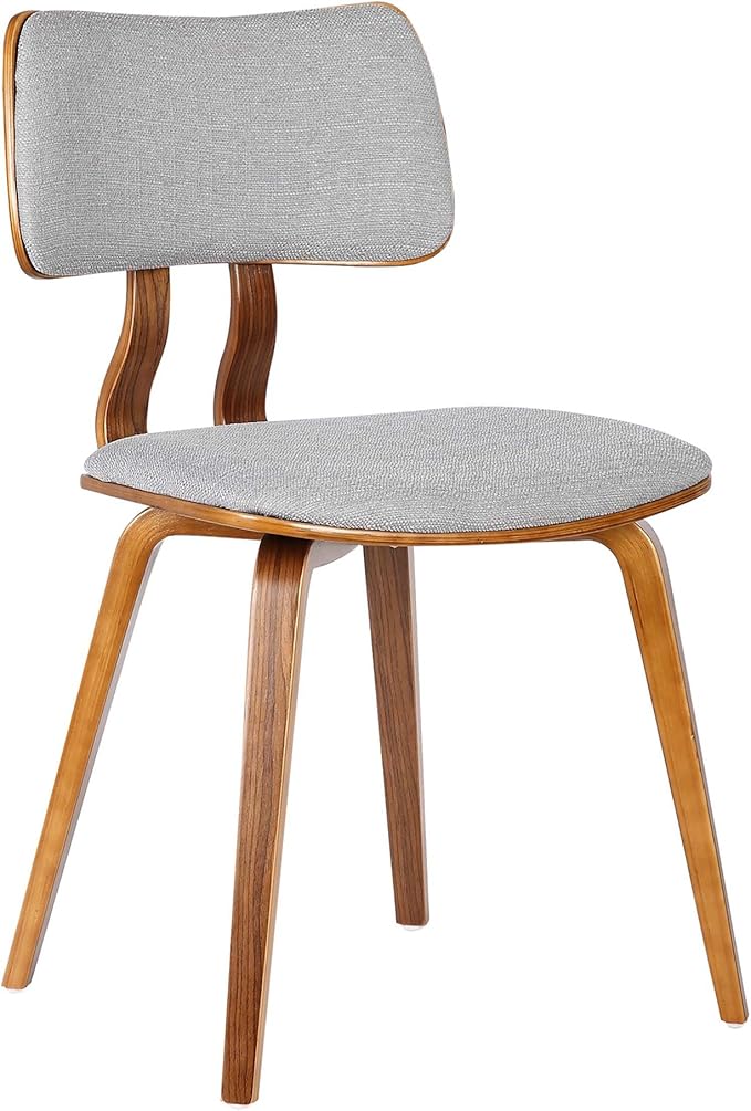 Armen Living Jaguar Mid-Century Dining Chair in Walnut Wood and Gray Fabric - Set of 4
