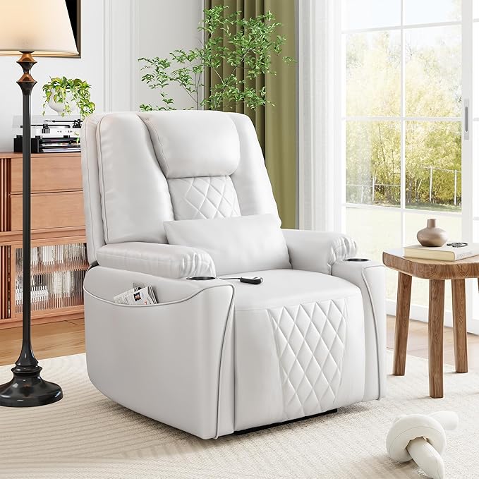 IDEALHOUSE Electric Power Lift Recliner Chair Sofa, Power Lift Chair for Elderly, 3 Positions, Side Pockets, and Cup Holders, USB Ports, Recliner Chair with Remote for Living Room, White