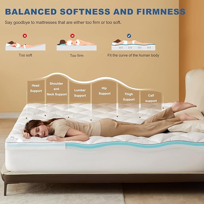 Bedlore 4-Inch King Mattress Topper for Back Pain - Dual Layer Medium Support (2" Gel Memory Foam + 2" Cooling Fluffy Pillow Top Pad), Breathable & Pressure Relief (White)