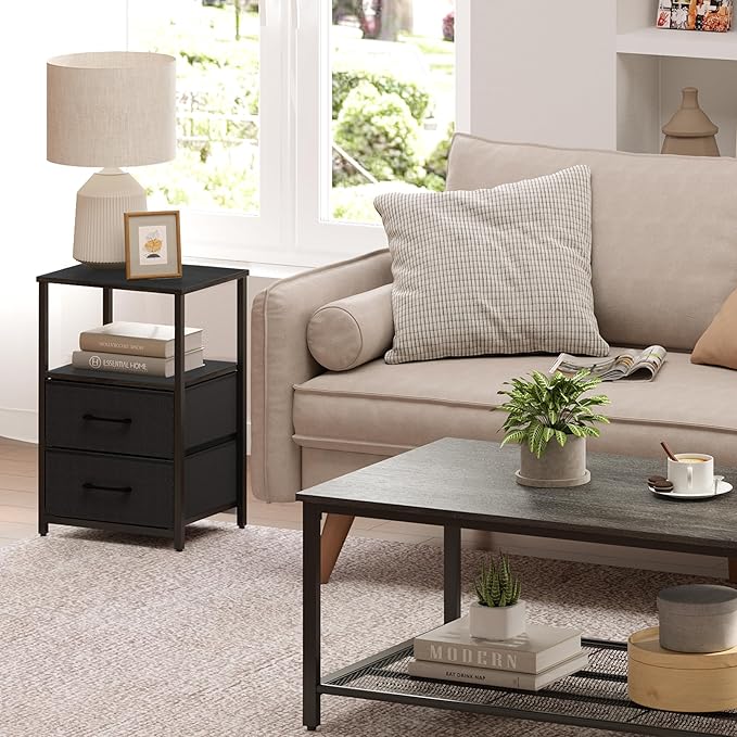 TUTOTAK End Table, Night Stand, Side Table, Nightstand with Cloth Drawer, Bedside Table for Livingroom, Bed Room, Black TB01BK087