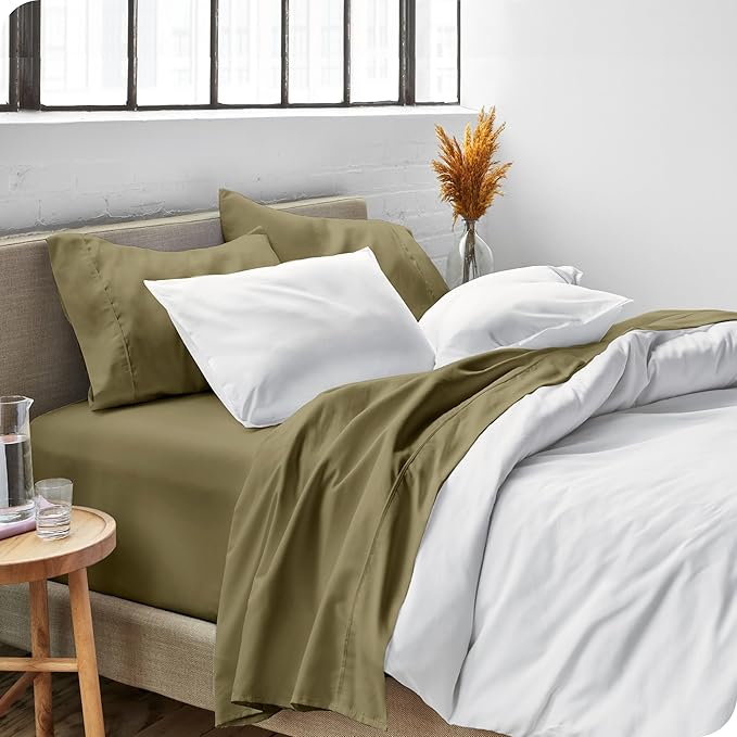 Bare Home Twin Sheet Set - 1800 Ultra-Soft Microfiber Twin Bed Sheets - Double Brushed - Deep Pockets - Easy Fit - Extra Soft - 3 Piece Set - Bedding Sheets & Pillowcases (Twin, Olive)
