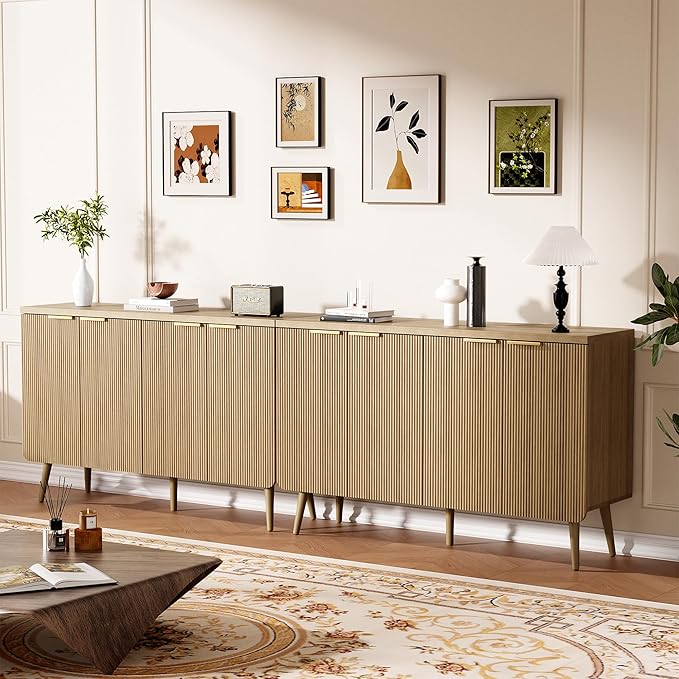 Sideboard Buffet Cabinet with Storage, 4 Doors Wood Entryway Cabinet, Modern Accent Cabinet with Solid Wood Feet & Adjustable Shelves, Multifunctional Console Table for Living Room, Kitchen, Hallway