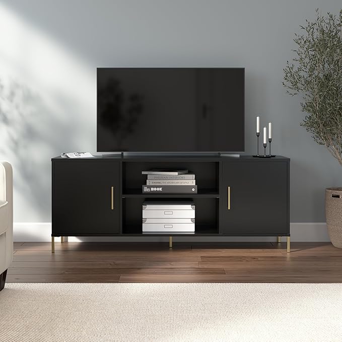Bush Home Essence 58W TV Stand with Storage, Living Room Furniture, Essence Collection, Black Stipple