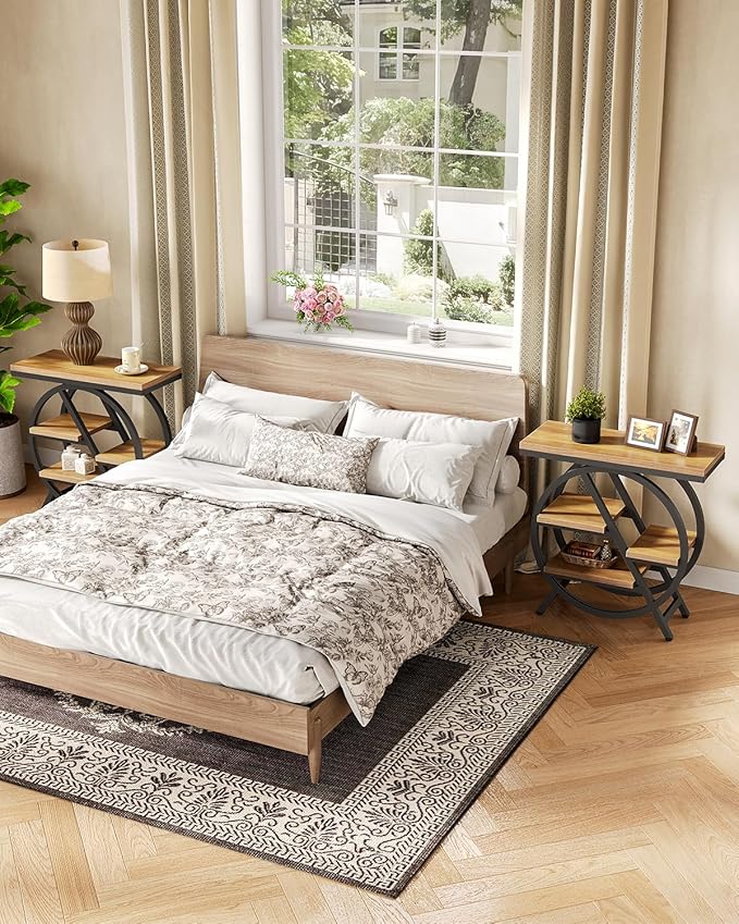 End Table, Narrow Side Table with 4-Tier Large Storage Space, Modern Bedside Table for Living Room, Home Office, Bedroom, Natural