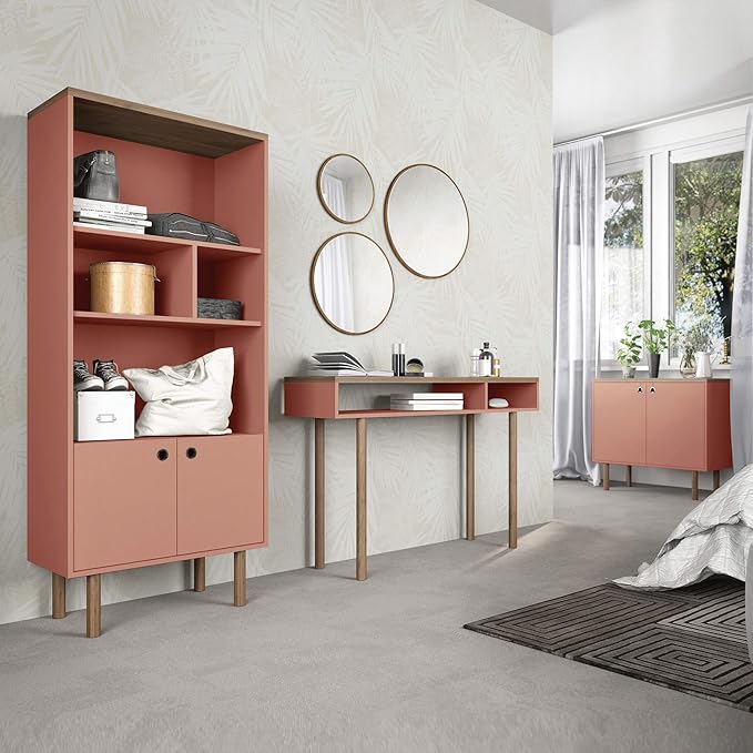 Manhattan Comfort Windsor Modern 2 Shelves Entryway Accent Console Table, 47.24", Ceramic Pink and Nature