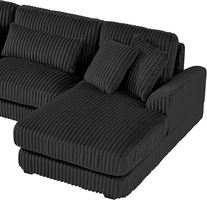 129" Oversized U Shaped Modular Sectional Sofa Couch for Living Room 7 Seater Plush Corduroy Upholstered Large Sofa Deep Seat Cloud Couch with Extra Wide Chaise Lounge and Detachable Thick Cushions