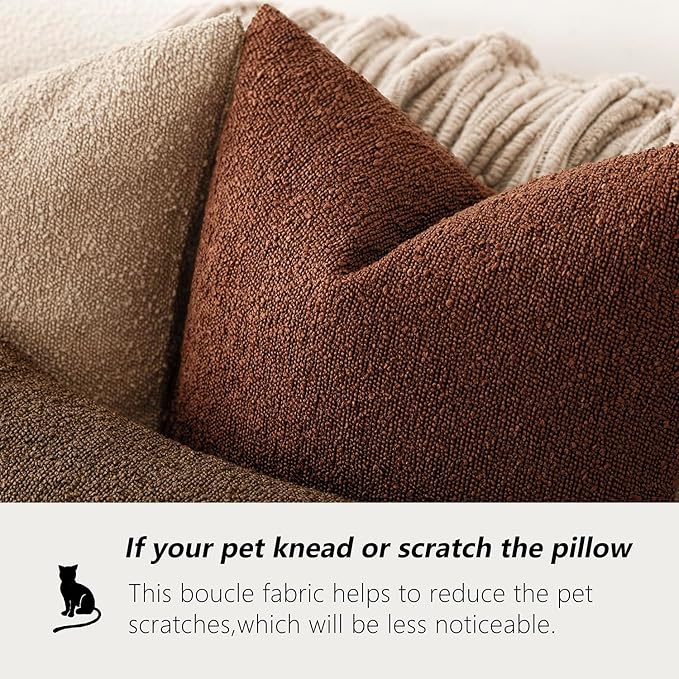 Foindtower Pack of 2 Textured Boucle Throw Pillow Covers Accent Solid Pillow Cases Cozy Soft Decorative Couch Cushion Case for Chair Sofa Bedroom Living Room Home Decor 20x20 Inch Red Taupe