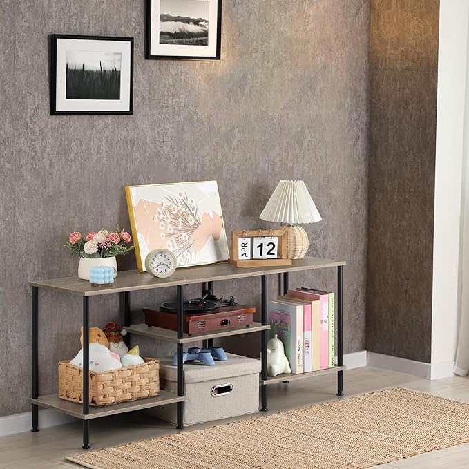 50 Inch TV Stand for Bedroom Rustic Grey Entertainment Center with Storage 3 Tier TV Consoles for Living Room TV Console Table Media Cabinet with Open Storage Shelves for 50 43 40 32 Inch TV