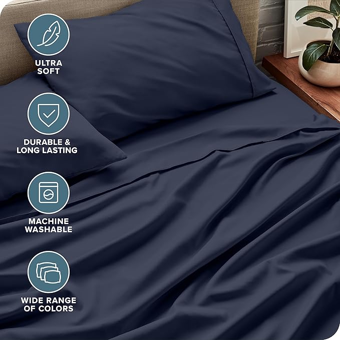Bare Home California King Sheet Set - 1800 Ultra-Soft Microfiber Cal King Bed Sheets - Double Brushed - Deep Pockets - Easy Fit - 4 Piece Set - Bed Sheets (California King, Midnight Blue)