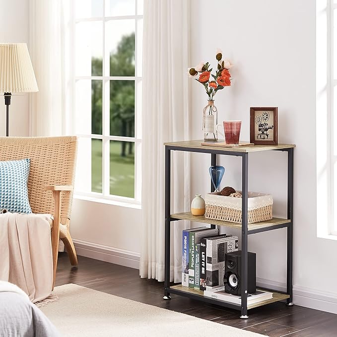 VECELO Tall End Side Table,30" Height Nightstand with 3-Tier Storage Shelf for Living Room Bedroom Office Hallway Study