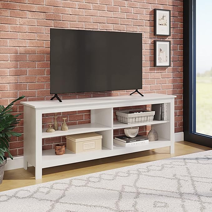 Panana Modern TV Stand with 4 Open Shelves 55inch Entertainment Center for TVs up to 65inch Medial TV Console Table Cabinet for Living Room (White)