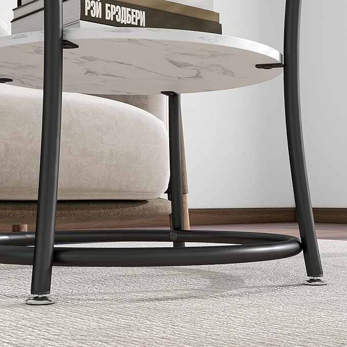 BOFENG Round Coffee Table Side Table,Round End Table with 2 Storage Shelves for Living Room, Bedroom,Small Space,Coffee Table Nightstand with Sturdy Metal Frame,Easy Assembly,White