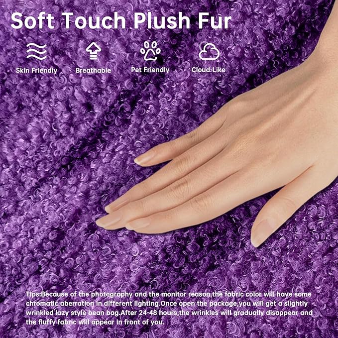 Bean Bag Chairs for Adults, Memory Foam Couch Loveseat Sofa Chair, Soft Teddy Material Cozy Comfy Reading Nook Chairs, Floor Chair for Living Room Bedroom Office(Purple)