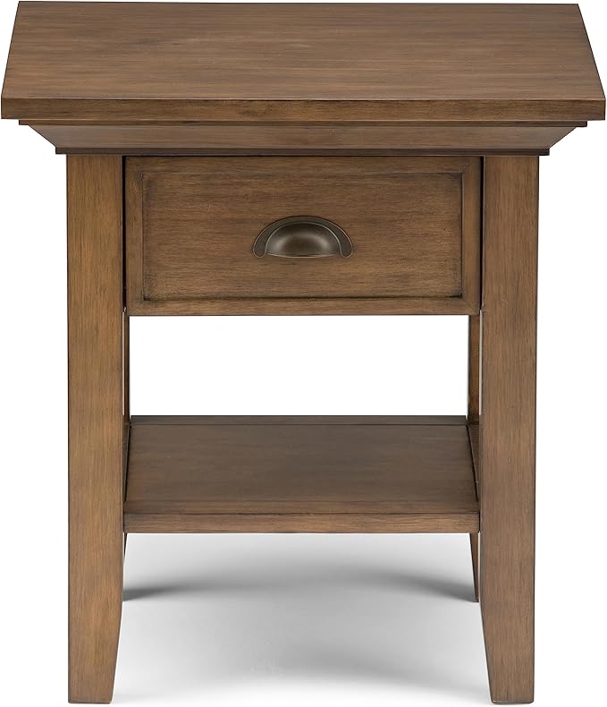 SIMPLIHOME Redmond SOLID WOOD 19 inch Wide Square Transitional End Side Table in Rustic Natural Aged Brown for the Living Room and Bedroom