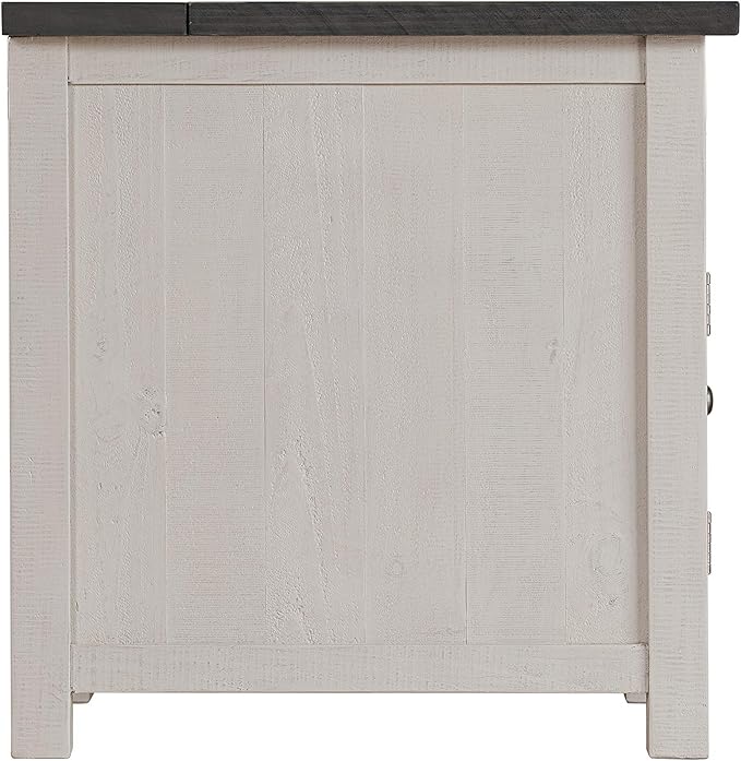 Martin Svensson Home Monterey Chairside Table - White with Grey Top - Coastal Multi-Use Table with Built-in Outlets and Drawers for Bedroom or Living Room