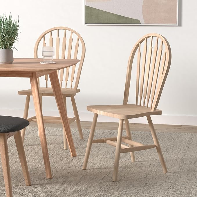 IC International Concepts Windsor ArrowBack Chair-Plain Legs 225lbs wt Capacity, Solid Real Wood, Sturdy Parawood, 19.25"W x 19.75"D x 38.25"H, Unfinished