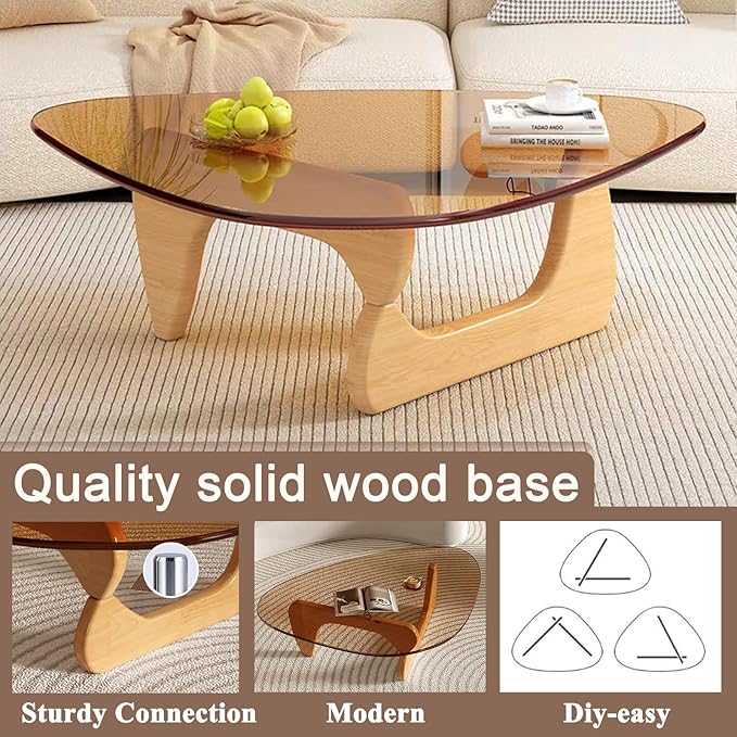 Modern Glass Coffee Table for Living Room Mid Century Small Coffee Table Stylish Coffee Tables, Suitable for Bedroom Living Room Reception Office Tables（Wood/Brown，Medium）