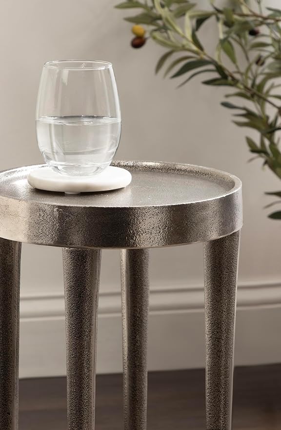Kate and Laurel Rava Modern Metal Round Drink Table, 10 x 10 x 21, Antique Nickel, Cast Aluminum Accent Table for Use as Indoor Plant Stand or Living Room Decor Piece
