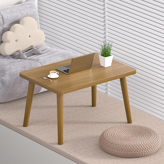 Small Coffee Table for Small Space, Low Table, Floor Table Desk for Sitting on The Floor, Japanese Coffee Table for Living Room, Tatami Tea Tables with Solid Wood Legs, Home Office, Farmhouse, Brown