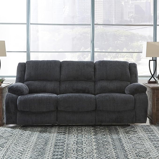 Signature Design by Ashley Draycoll Contemporary Manual Pull Tab Reclining Sofa, Dark Gray