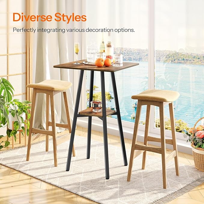 HOOBRO Bar Table, 2-Tier High Top Pub Table, Counter Height Table with Storage, Small Kitchen Dining Table, 36.6" High Bar Table for Living Room Party, Easy to Assemble, Rustic Brown BF51BT01