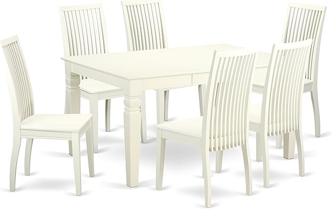 East West Furniture WEIP7-LWH-W 7 Piece Dining Table Set Consist of a Rectangle Dining Room Table with Butterfly Leaf and 6 Wooden Seat Chairs, 42x60 Inch, Linen White