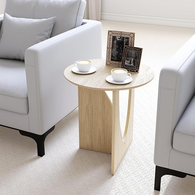 Round and Nature Side Table，Small Coffee Table with Sleek Geometric Design, Easy Assembly Accent Table for Living Room