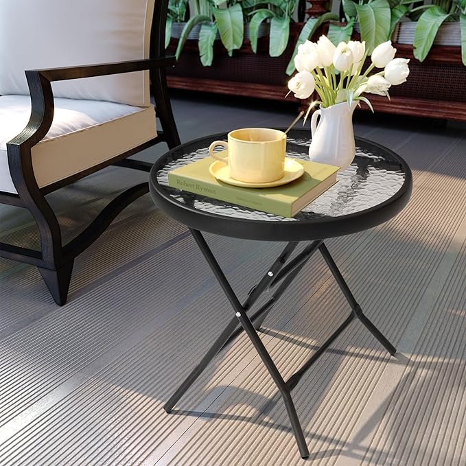 Outdoor Side Table - Small Patio End Table All Weather, Patio Furniture Sets and Outside Furniture for Pool, Balcony, Deck, Porch, Black