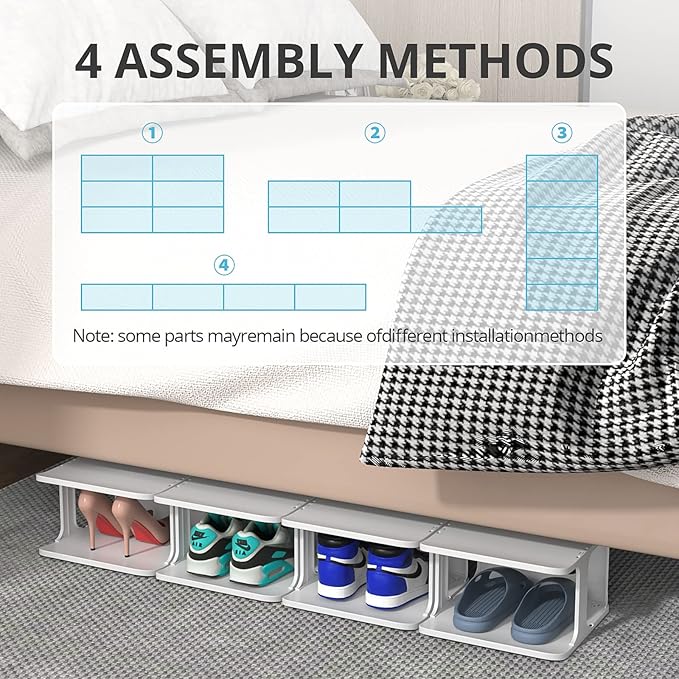 ZOINLIY Stackable Shoe Organizer for Closet, Small Shoe Rack for Entryway, Bedroom, Dorm Rooms, Free Standing Shoe Shelf, Plastic Shoe Cubby for Small Space, Grey Space Saver Shoe Holder