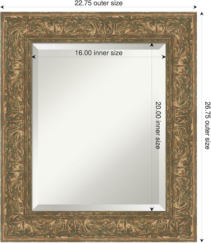 Amanti Art Bronze Bathroom Mirror for Over Sink, 27x23 Luxe Bronze Gold Rectangle Vanity Mirror, Small Traditional Frame, Hangs Horizonally and Vertically, Bathroom Wall Decor, Beveled Edge