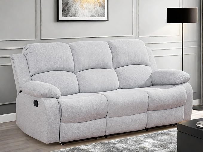 Recliner Sofa Couch, 3-Seater Home Theater Seating Reclining Sofa, Power Reclining Couch with Cup Holders & Drop Down Table for Living Room Furniture Sets, Grey White