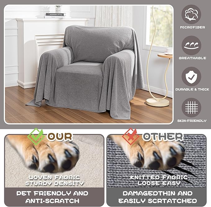 MYSKY HOME Armchair Couch Cover, Sofa Covers Washable, Couch Cover for Dogs, Sofa Slipcovers for 1 Cushion, Furniture Protector Cover, Soft Thick Sofa Throws, 71" x 91", Grey