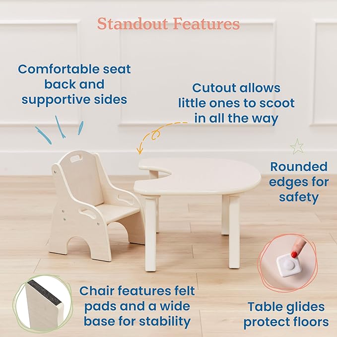 ECR4Kids Little Learner Table and Chair Set, Kids Furniture, White Wash