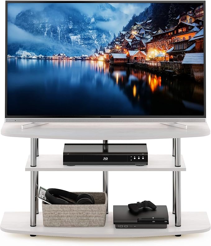 Furinno Frans Turn-N-Tube TV Stand for TV Size up to 43 Inch, 3-Tier, White Oak