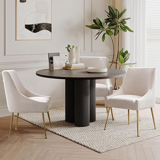 Modern Velvet Dining Chairs Set of 6, Contemporary Upholstered Furniture Collection with Polished Gold Metal Legs, Elegant Accent Chairs for Kitchen Living Room(White)