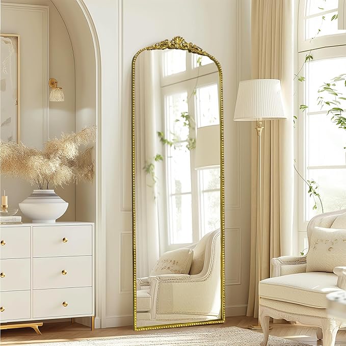 G-LEAF Vintage Full Mirror 22"X65", Victorian Antique Baroque Mirror with Brush Gold Ornate Metal Frame for Fireplace Entryway Living Room Hallway Bathroom