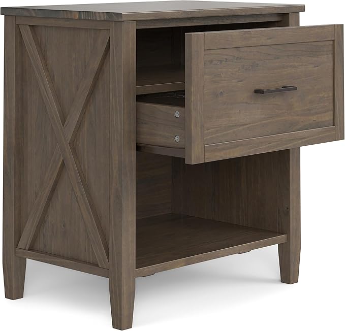 SIMPLIHOME Ela SOLID WOOD 24 Inch Wide Transitional Bedside Table in Smoky Brown, For the Living Room and Bedroom