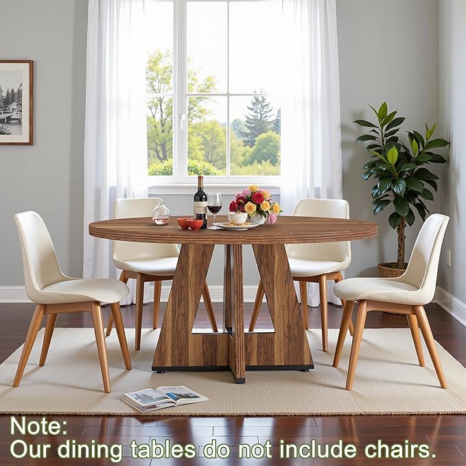 NicBex 47-Inch Round Dining Table for 4, Farmhouse Dinner Table Small Farmhouse Kitchen Tables with Wood Pedestal Base for Dining Room, Kitchen, Living Room, Brown