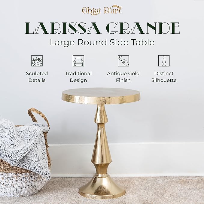 OBJET D'ART Medium Round Metal Side Table, Larissa, 21.5" Height, Vintage Metal Accent, Side, Pedestal, Coctail and Drink Tables for Living Room and Small Spaces
