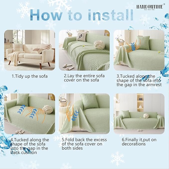 HANDONTIME Cooling Dog Couch Cover Ice Silk Washable & Breathable Pet Sofa Protector, Durable Couch Covers for Sofa Pet Friendly Soft Dog Cooling Bed Cover Sofa Protector Covers (Green, 71"x150")