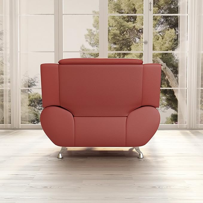 Container Furniture Direct Michael Modern Faux Leather Upholstered Stainless Steel Legs Living Room, Chair, Loveseat, Sofa, White Dove