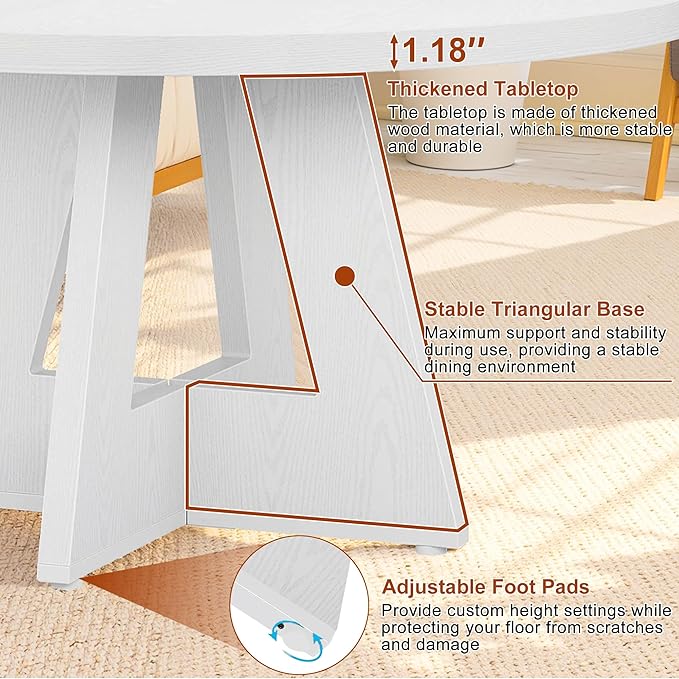 Round Dining Table for 4, 47 Inch Dinner Table Farmhouse Wooden Circle Kitchen Tables with Cross Base for Dining Room, Kitchen, Living Room, White
